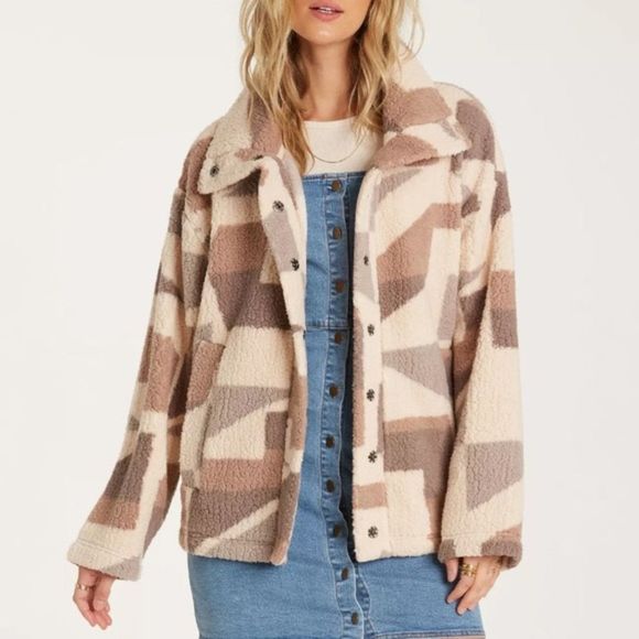 Billabong Jackets & Blazers - Billabong Cozy Days Sherpa Fleece Jacket In Neutral Size Medium